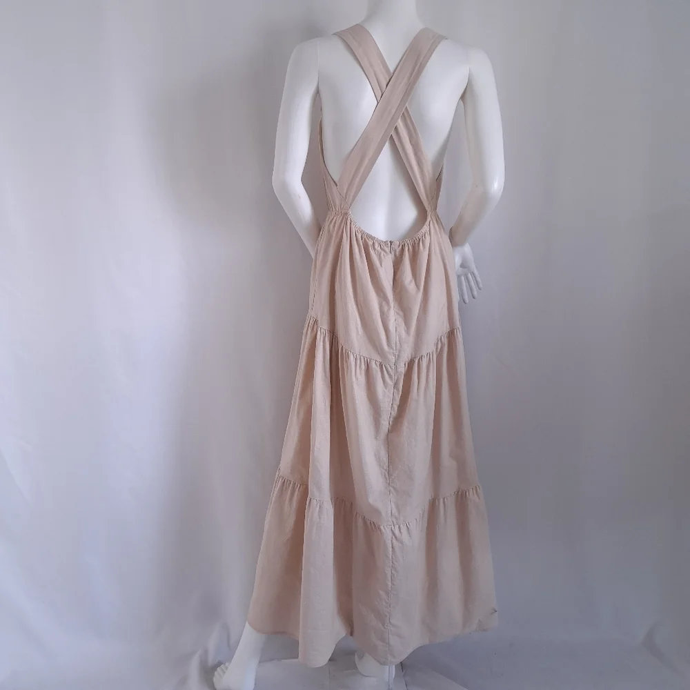 Charlie Holiday Lilian Linen Tiered Cutout Sleeveless Midi Dress